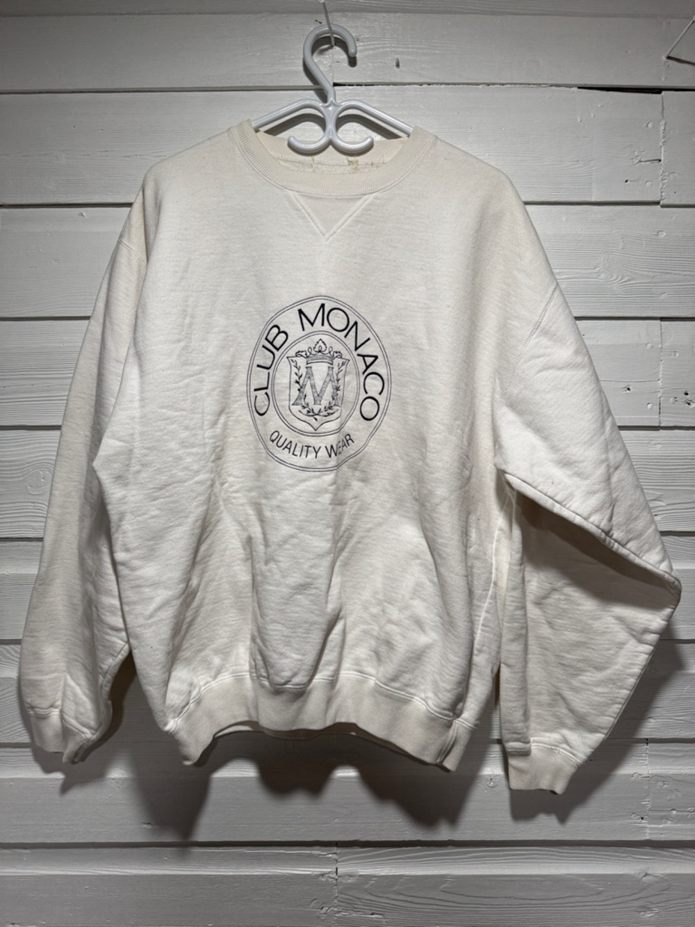 Vintage Club Monaco Cream Crewneck Sweatshirt with Center Logo